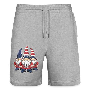 Patriotische amerikanische Gnome mit USA Flagge - Stanley/Stella Unisex Bio Joggingshorts Trainer  - Grau meliert - Vorne - Nik (191cm) & Marisol (170cm)