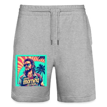 The morning grouch in the palm beach - Stanley/Stella Trainer Unisex Organic Jogging Shorts - heather grey - Front - Nik (191cm) & Marisol (170cm)