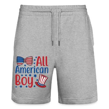 All American Boy Independence Day America - Stanley/Stella Trainer Unisex Organic Jogging Shorts - heather grey - Front - Nik (191cm) & Marisol (170cm)
