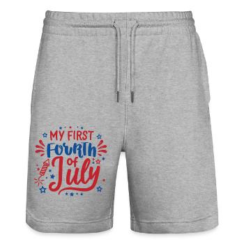 My First Fourth of July Independence Day America - Stanley/Stella Trainer Unisex Organic Jogging Shorts - heather grey - Front - Nik (191cm) & Marisol (170cm)
