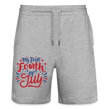 My First Fourth of July Independence Day America - Stanley/Stella Trainer Unisex Organic Jogging Shorts - heather grey - Front - Nik (191cm) & Marisol (170cm)