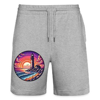 Phare Coucher De Soleil Océan Mer - Short de jogging bio TRAINER Stanley/Stella unisexe - gris chiné - Devant - Nik (191cm) & Marisol (170cm)