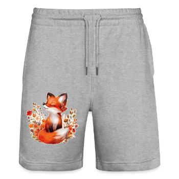 Fuchs mit Blumen - Stanley/Stella Unisex Bio Joggingshorts Trainer  - Grau meliert - Vorne - Nik (191cm) & Marisol (170cm)