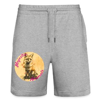 Majestic Animals: Schlauer Fuchs - Stanley/Stella Unisex Bio Joggingshorts Trainer  - Grau meliert - Vorne - Nik (191cm) & Marisol (170cm)