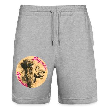 Animaux majestueux : Lion royal - Short de jogging bio TRAINER Stanley/Stella unisexe - gris chiné - Devant - Nik (191cm) & Marisol (170cm)
