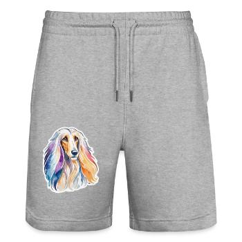 Lévrier afghan aquarelle - Short de jogging bio TRAINER Stanley/Stella unisexe - gris chiné - Devant - Nik (191cm) & Marisol (170cm)