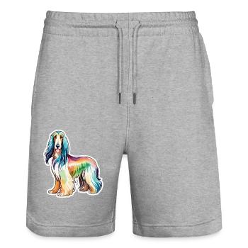 Lévrier afghan aquarelle - Short de jogging bio TRAINER Stanley/Stella unisexe - gris chiné - Devant - Nik (191cm) & Marisol (170cm)