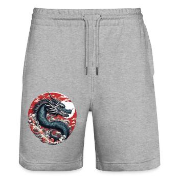 Japanese Dragon - Stanley/Stella Trainer Unisex Organic Jogging Shorts - heather grey - Front - Nik (191cm) & Marisol (170cm)