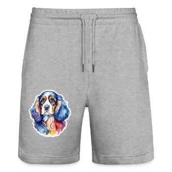 Cocker américain Épagneul Aquarelles - Short de jogging bio TRAINER Stanley/Stella unisexe - gris chiné - Devant - Nik (191cm) & Marisol (170cm)