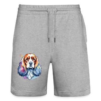 Cocker américain Épagneul Aquarelles - Short de jogging bio TRAINER Stanley/Stella unisexe - gris chiné - Devant - Nik (191cm) & Marisol (170cm)