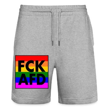 Fck afd - Stanley/Stella Trainer Unisex Organic Jogging Shorts - heather grey - Front - Nik (191cm) & Marisol (170cm)