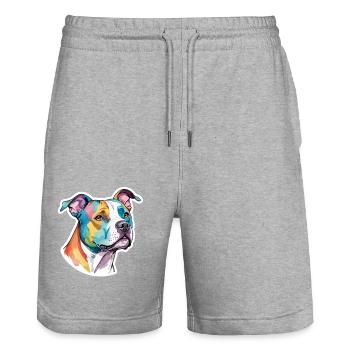 American Staffordshire Terrier Watercolors - Stanley/Stella Trainer Unisex Organic Jogging Shorts - heather grey - Front - Nik (191cm) & Marisol (170cm)