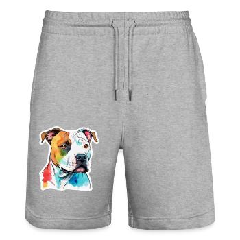American Staffordshire Terrier Watercolors - Stanley/Stella Trainer Unisex Organic Jogging Shorts - heather grey - Front - Nik (191cm) & Marisol (170cm)