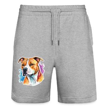 American Staffordshire Terrier Watercolors - Stanley/Stella Trainer Unisex Organic Jogging Shorts - heather grey - Front - Nik (191cm) & Marisol (170cm)