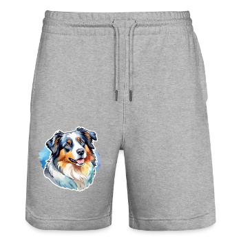 Australian Shepherd Watercolors - Stanley/Stella Trainer Unisex Organic Jogging Shorts - heather grey - Front - Nik (191cm) & Marisol (170cm)