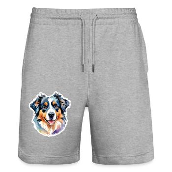 Australian Shepherd Watercolors - Stanley/Stella Trainer Unisex Organic Jogging Shorts - heather grey - Front - Nik (191cm) & Marisol (170cm)