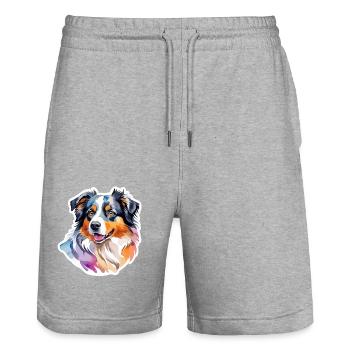 Berger Australien Aquarelles - Short de jogging bio TRAINER Stanley/Stella unisexe - gris chiné - Devant - Nik (191cm) & Marisol (170cm)