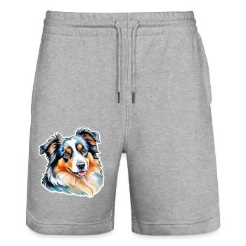 Berger Australien Aquarelles - Short de jogging bio TRAINER Stanley/Stella unisexe - gris chiné - Devant - Nik (191cm) & Marisol (170cm)