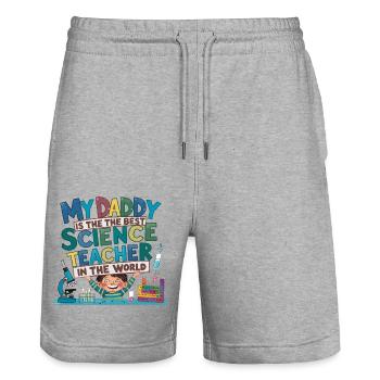 Mein Papa ist der beste Naturwissenschaftslehrer - Stanley/Stella Unisex Bio Joggingshorts Trainer  - Grau meliert - Vorne - Nik (191cm) & Marisol (170cm)
