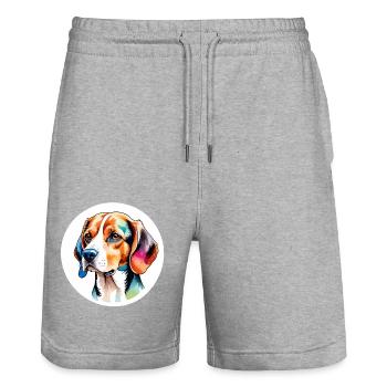 Beagle Wasserfarben - Stanley/Stella Unisex Bio Joggingshorts Trainer  - Grau meliert - Vorne - Nik (191cm) & Marisol (170cm)
