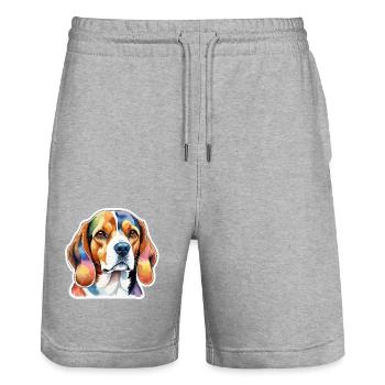Beagle Wasserfarben - Stanley/Stella Unisex Bio Joggingshorts Trainer  - Grau meliert - Vorne - Nik (191cm) & Marisol (170cm)