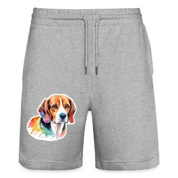 Beagle Wasserfarben - Stanley/Stella Unisex Bio Joggingshorts Trainer  - Grau meliert - Vorne - Nik (191cm) & Marisol (170cm)