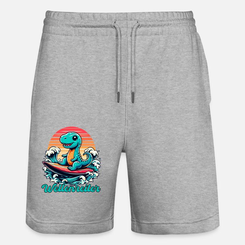 Cute T-Rex Surfer Surfing Gift - Stanley/Stella Trainer Unisex Organic Jogging Shorts - heather grey
