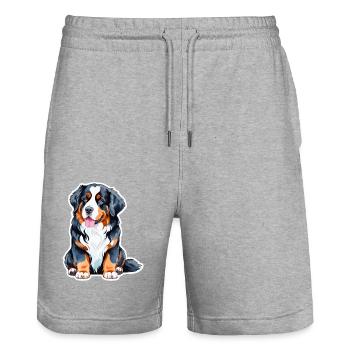 Berner Sennenhund Wasserfarben - Stanley/Stella Unisex Bio Joggingshorts Trainer  - Grau meliert - Vorne - Nik (191cm) & Marisol (170cm)