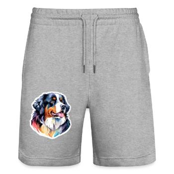 Berner Sennenhund Wasserfarben - Stanley/Stella Unisex Bio Joggingshorts Trainer  - Grau meliert - Vorne - Nik (191cm) & Marisol (170cm)