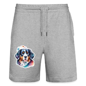 Berner Sennenhund Wasserfarben - Stanley/Stella Unisex Bio Joggingshorts Trainer  - Grau meliert - Vorne - Nik (191cm) & Marisol (170cm)