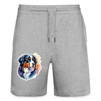 Berner Sennenhund Wasserfarben - Stanley/Stella Unisex Bio Joggingshorts Trainer  - Grau meliert - Vorne - Nik (191cm) & Marisol (170cm)
