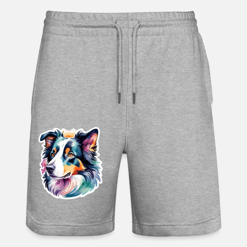 Border Collie Aquarelles - Short de jogging bio TRAINER Stanley/Stella unisexe - gris chiné