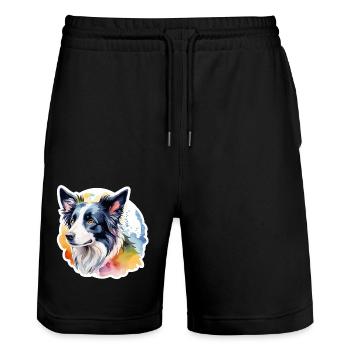 Border Collie Aquarelles - Short de jogging bio TRAINER Stanley/Stella unisexe - noir - Devant - Nik (191cm) & Marisol (170cm)