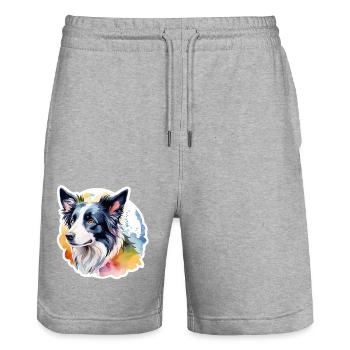 Border Collie Watercolors - Stanley/Stella Trainer Unisex Organic Jogging Shorts - heather grey - Front - Nik (191cm) & Marisol (170cm)