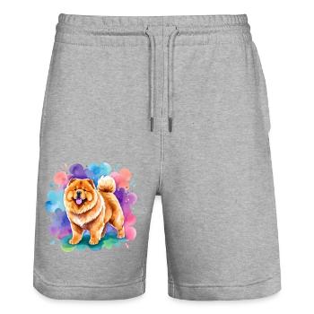 Chow Chow Aquarelles - Short de jogging bio TRAINER Stanley/Stella unisexe - gris chiné - Devant - Nik (191cm) & Marisol (170cm)