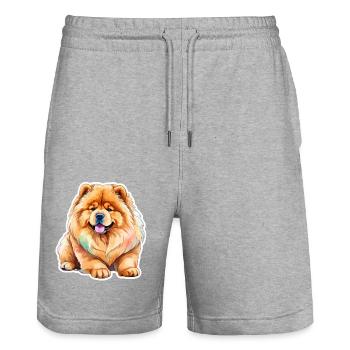 Chow Chow Wasserfarben - Stanley/Stella Unisex Bio Joggingshorts Trainer  - Grau meliert - Vorne - Nik (191cm) & Marisol (170cm)