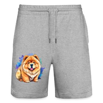 Chow Chow Wasserfarben - Stanley/Stella Unisex Bio Joggingshorts Trainer  - Grau meliert - Vorne - Nik (191cm) & Marisol (170cm)
