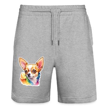 Chihuahua Watercolors - Stanley/Stella Trainer Unisex Organic Jogging Shorts - heather grey - Front - Nik (191cm) & Marisol (170cm)