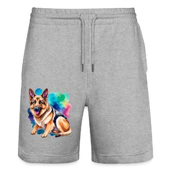 Deutscher Schäferhund Wasserfarben - Stanley/Stella Unisex Bio Joggingshorts Trainer  - Grau meliert - Vorne - Nik (191cm) & Marisol (170cm)
