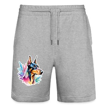Doberman Aquarelles - Short de jogging bio TRAINER Stanley/Stella unisexe - gris chiné - Devant - Nik (191cm) & Marisol (170cm)