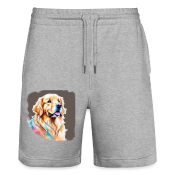 Aquarelles Golden Retriever - Short de jogging bio TRAINER Stanley/Stella unisexe - gris chiné - Devant - Nik (191cm) & Marisol (170cm)