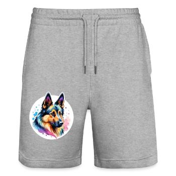 Belgian Shepherd Watercolor - Stanley/Stella Trainer Unisex Organic Jogging Shorts - heather grey - Front - Nik (191cm) & Marisol (170cm)