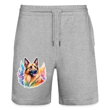 Belgian Shepherd Watercolor - Stanley/Stella Trainer Unisex Organic Jogging Shorts - heather grey - Front - Nik (191cm) & Marisol (170cm)