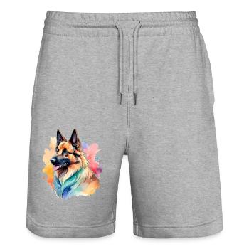 Belgian Shepherd Watercolor - Stanley/Stella Trainer Unisex Organic Jogging Shorts - heather grey - Front - Nik (191cm) & Marisol (170cm)