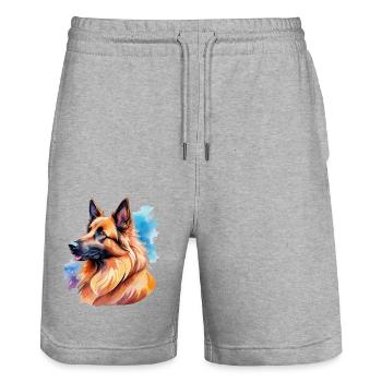Belgian Shepherd Dog Watercolors - Stanley/Stella Trainer Unisex Organic Jogging Shorts - heather grey - Front - Nik (191cm) & Marisol (170cm)