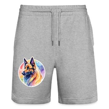 Belgian Shepherd Watercolor - Stanley/Stella Trainer Unisex Organic Jogging Shorts - heather grey - Front - Nik (191cm) & Marisol (170cm)