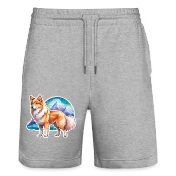 Islandhund Wasserfarben - Stanley/Stella Unisex Bio Joggingshorts Trainer  - Grau meliert - Vorne - Nik (191cm) & Marisol (170cm)