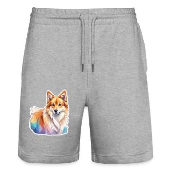 Islandhund Wasserfarben - Stanley/Stella Unisex Bio Joggingshorts Trainer  - Grau meliert - Vorne - Nik (191cm) & Marisol (170cm)