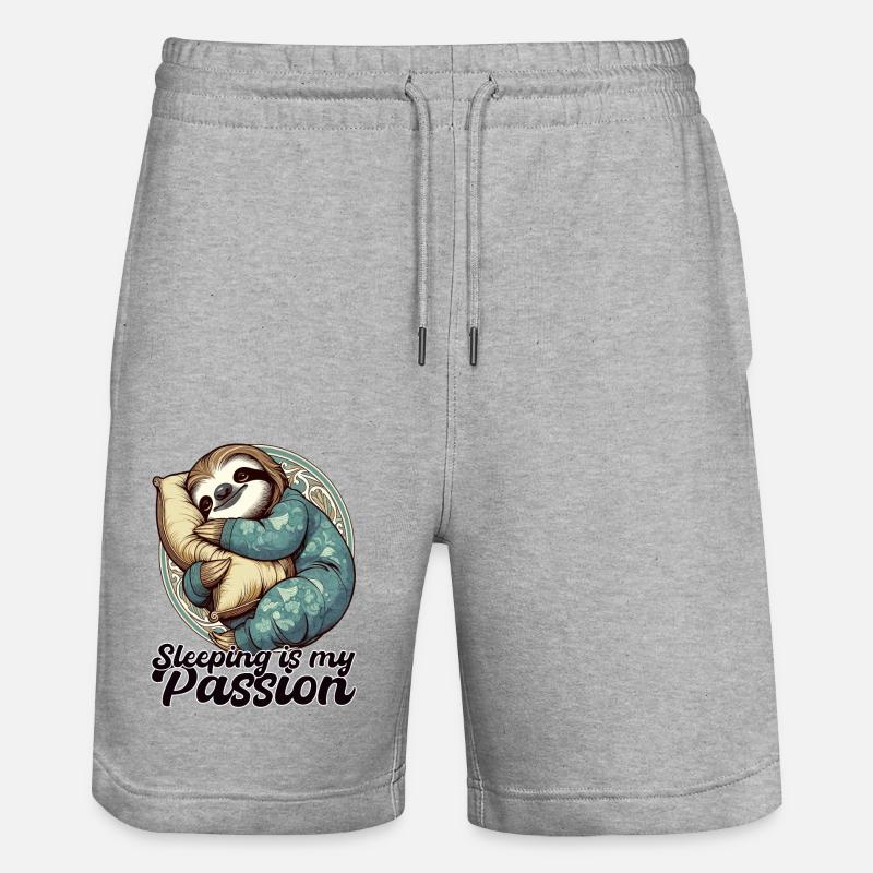 Sloth Sleeping Passion Gift - Stanley/Stella Trainer Unisex Organic Jogging Shorts - heather grey