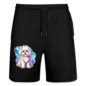 Malteser Wasserfarben - Stanley/Stella Unisex Bio Joggingshorts Trainer  - Schwarz - Vorne - Nik (191cm) & Marisol (170cm)
